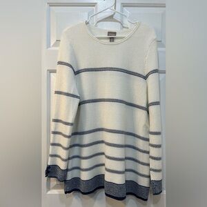 Chico's Nautical Striped Sweater Sz L Cotton Blend Vacation Beachy Coastal‎ Knit